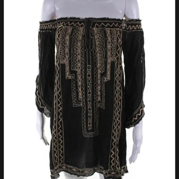 Poupette St Barth Off Shoulder Mini Dress Cover Up S Black - Picture 2 of 15